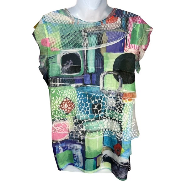 Impulse California Mixed Media Tiered Top  Size S  Abstract Print Wearable Art - Picture 3 of 9